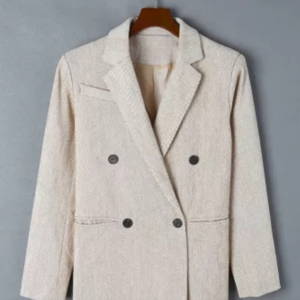 🙂New Chevron Ribbed Double Breasted Lapel Collar Blazer - Picture 8 of 16